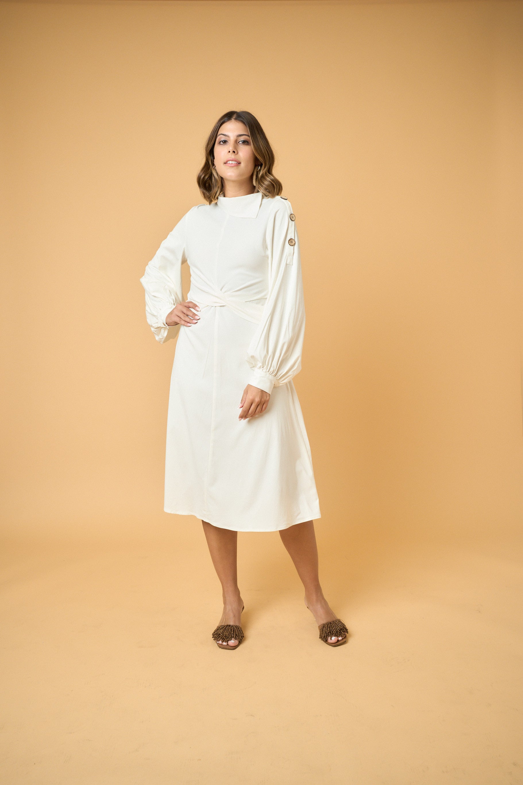 Crossed Waist Francine Dress - OFF WHITE