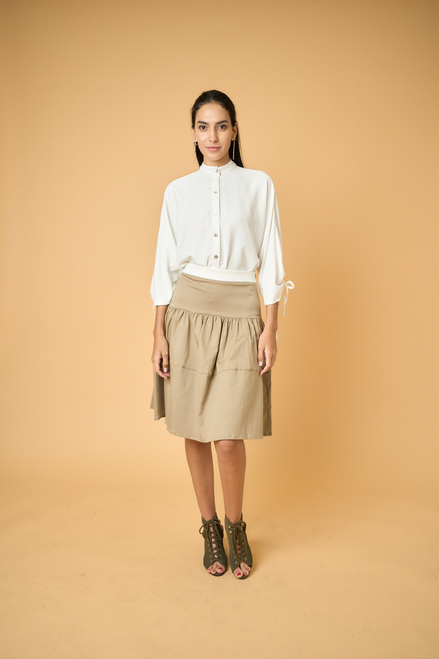 Linda Tier Skirt - KHAKI