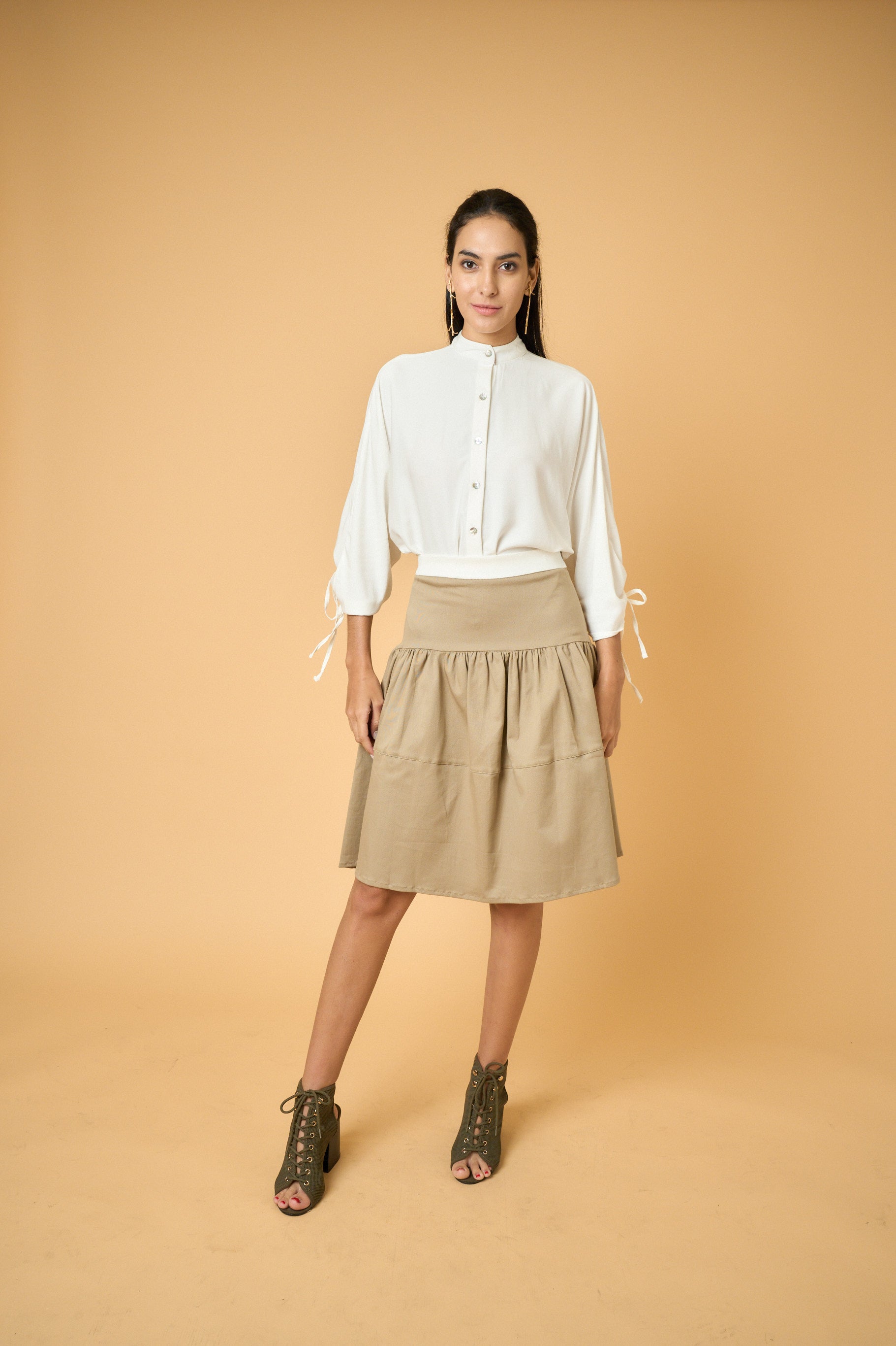 Linda Tier Skirt - KHAKI