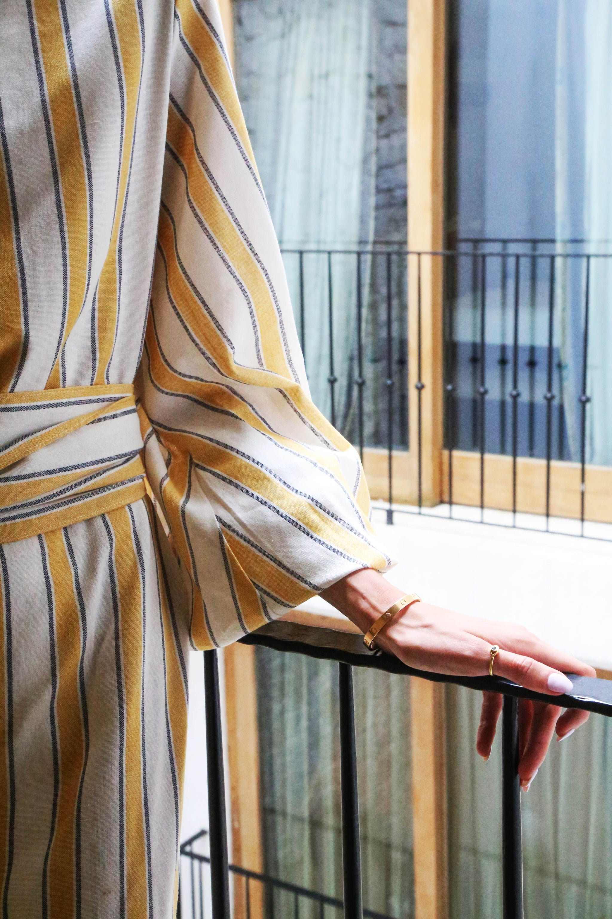 Sol Kimono Striped Midi Button Down Dress
